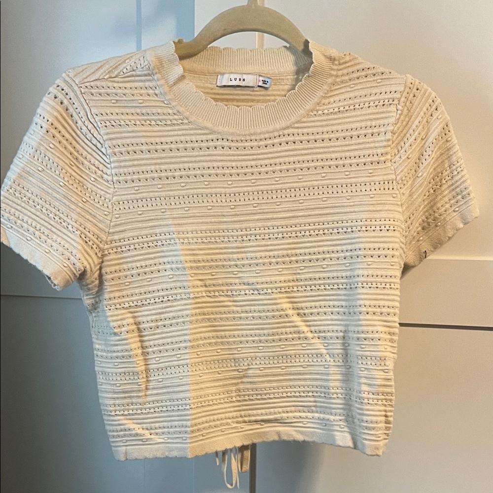 Lush Beige Textured Knit Crop Top Open Back